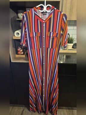 Reserved Multicolor Striped Button-Front Maxi Dress (Red, Purple, Yellow, Black)
